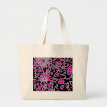 Modern blom- Retro mönsterlilasvart Tote Bag