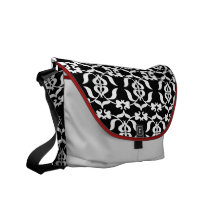 Modern elegant röd damastsvartvit messenger bag