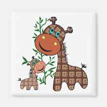 Momma och babygiraff med träd magnet för kylskåp