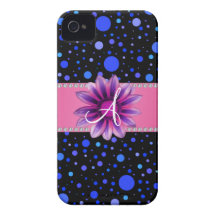 Monogram black blue polka dots purple daisy Case-Mate iPhone 4 cases