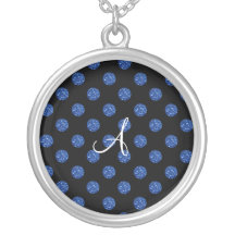 Monogram blue glitter polka dots custom necklace