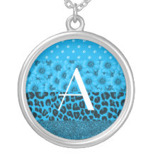 Monogram blue leopard flowers glitter diamonds jewelry