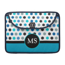 Monogram för rand för blåttkrickapolka dots sleeve för MacBooks
