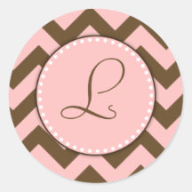 Monogram för rosa- & bruntsparremönster klistermärke