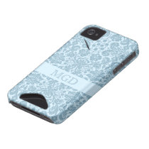 Monogram för turkos för tappningkonstnouveau blom- iphone 4 id skal