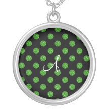 Monogram green glitter polka dots pendants