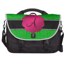 Monogram green retro flowers and circles laptop bags