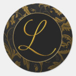 Monogram L guld och damastast bröllop för svart fö Runda Klistermärken