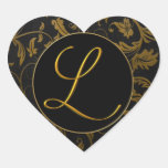 Monogram L guld och damastast bröllop för svart fö Klistermärken