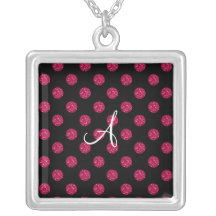 Monogram pink glitter polka dots necklaces