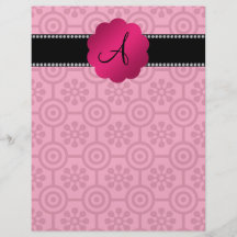 Monogram pink retro flowers and circles flyer design