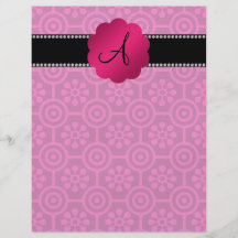 Monogram pink retro flowers and circles full color flyer