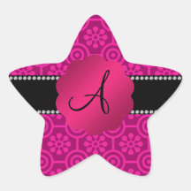 Monogram pink retro flowers and circles sticker