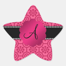 Monogram pink retro flowers and circles sticker