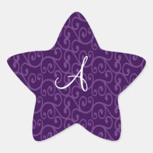 Monogram purple swirls star sticker