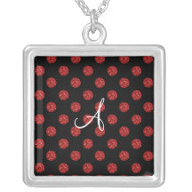 Monogram red glitter polka dots jewelry