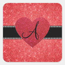Monogram red glitter red heart sticker
