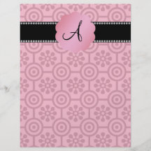 Monogram retro pink flowers and circles flyer design