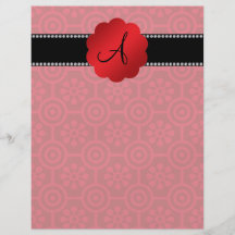 Monogram retro red flowers and circles flyer