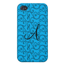 Monogram sky blue swirls covers for iPhone 4