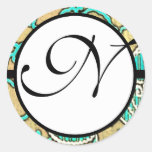 Monogram som gifta sig Tiffany blåttgränser Runda Klistermärken