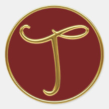 Monogram T i guld 3D Klistermärke