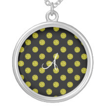 Monogram yellow glitter polka dots necklace