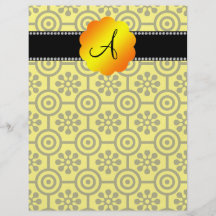 Monogram yellow retro flowers and circles flyers