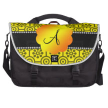 Monogram yellow retro flowers and circles laptop messenger bag