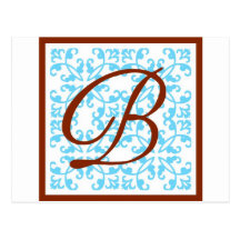 Monogramblåttbrunt - B Vykort