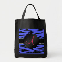 Monogramblåttzebra ränder tote bags