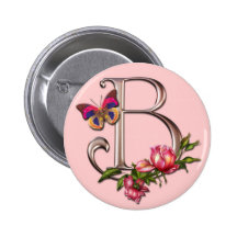 MONOGRAMBREV B MED RO OCH FJÄRILEN KNAPPAR MED NÅL