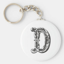 Monogrambrev D i svart Nyckel Ring