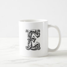 Monogrambrev E i svart Kaffe Muggar