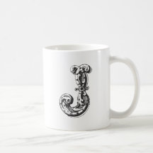 Monogrambrev J i svart Kaffe Muggar