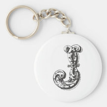Monogrambrev J i svart Nyckel Ring