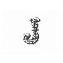 Monogrambrev J i svart Vykort