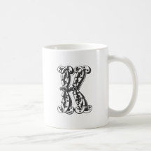 Monogrambrev K i svart Kaffe Koppar