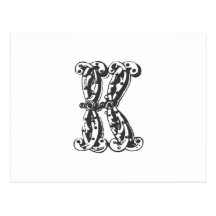 Monogrambrev K i svart Vykort