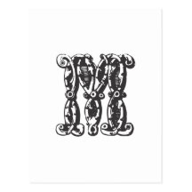 Monogrambrev M i svart Vykort