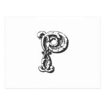 Monogrambrev P i svart Vykort