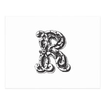 Monogrambrev R i svart Vykort