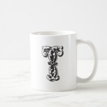 Monogrambrev T i svart Kaffe Muggar