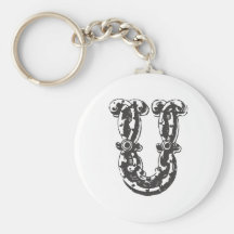 Monogrambrev U i svart Nyckelring