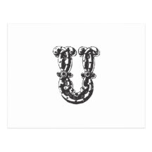 Monogrambrev U i svart Vykort