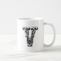 Monogrambrev V i svart Kaffe Koppar