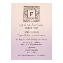 Monogrambröllopinbjudan - urblekt lila & persika