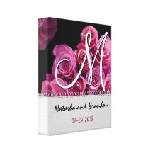 Monogrambrud och brudgum med rosa ros canvastryck