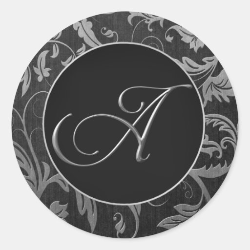Monogramen ett silver och ett damastast bröllop fö rund klistermärke