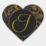 Monogramen förseglar jag guld och damastast bröllo klistermärke